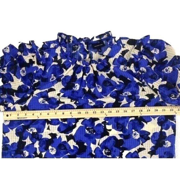 Womens L Ruffle Floral A-Line Blouse Tie Short Sleeve Button Back Who What Wear - Picture 12 of 14